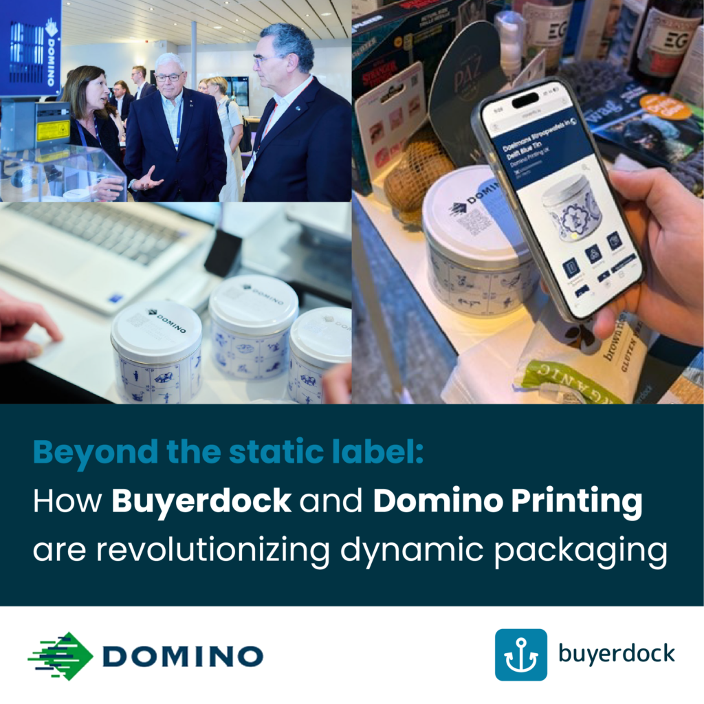 2d qr code powerd by Buyerdock  scanning Dominos printing dynamic packing on a tin of wafles