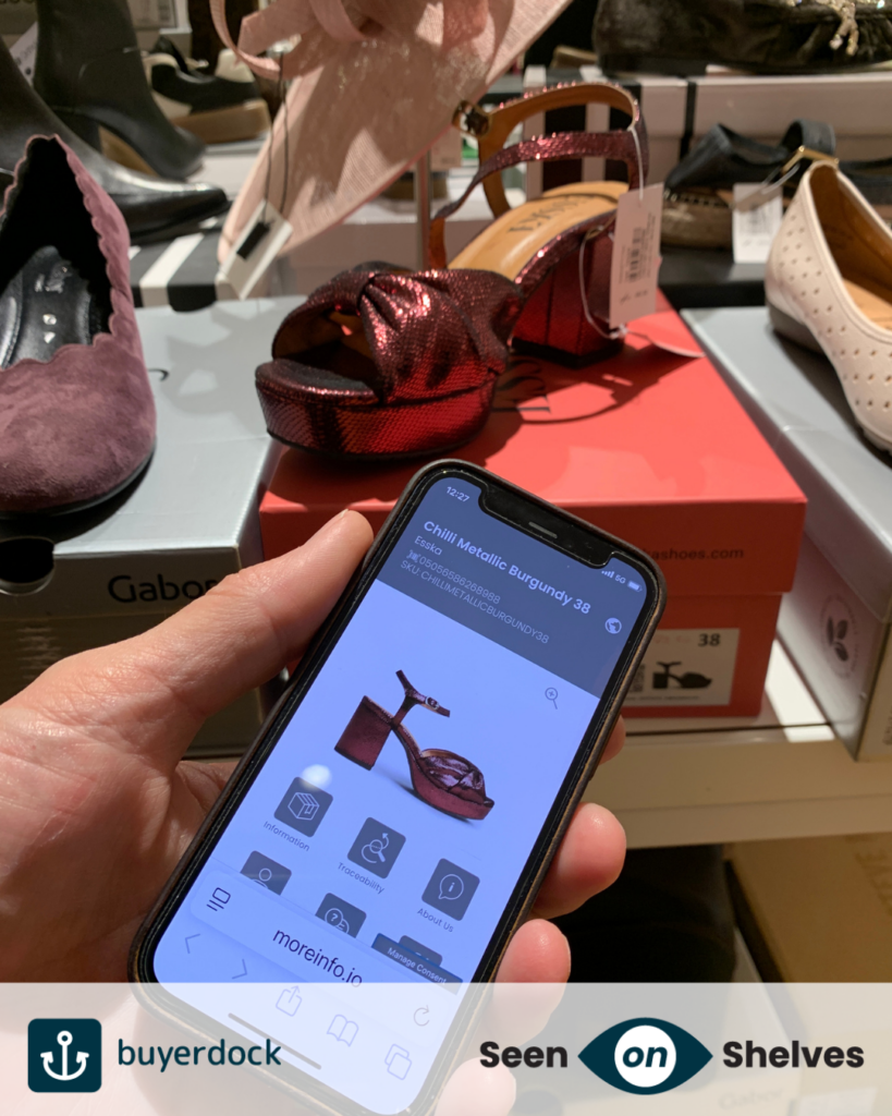 spotted in John Lewis, a consumer scanning a 2D Barcode on an Esska Shoes box to get further product information.