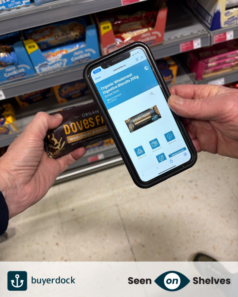 a consumer scanning Buyerdock's 2D Barcode/ QR Code on a product to get further product information
